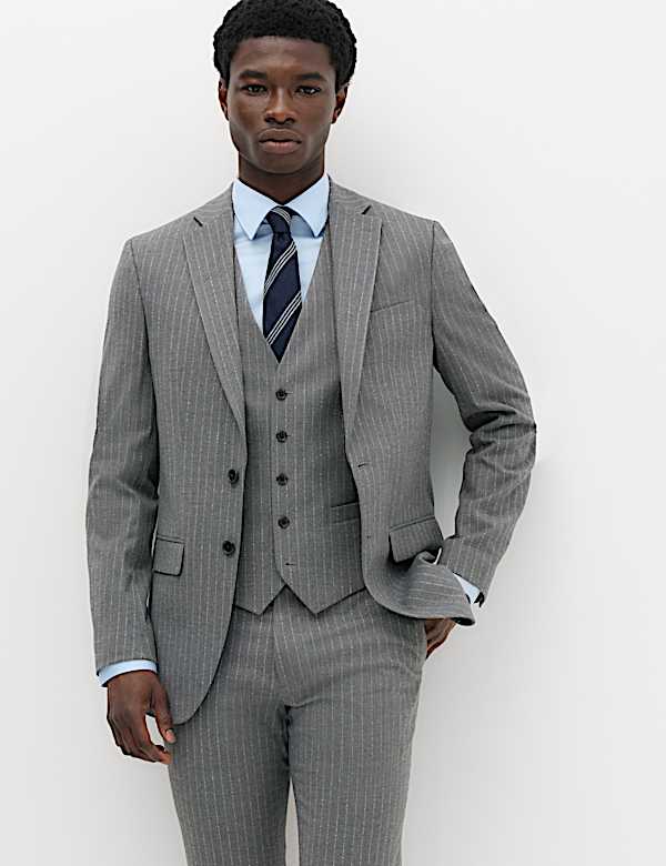 3 Piece Slim Fit Pin Stripe Stretch Suit