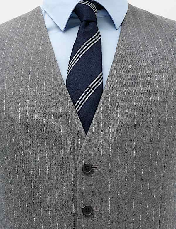 3 Piece Slim Fit Pin Stripe Stretch Suit - BE