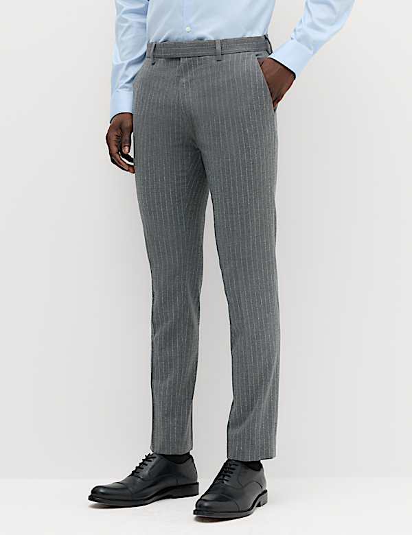 3 Piece Slim Fit Pin Stripe Stretch Suit - BE