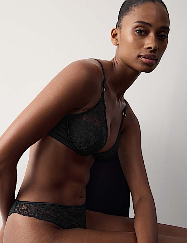 Lace with Silk Wired Plunge Bra Set A-E