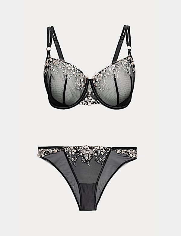 Flora Embroidery Wired Balcony Bra Set F-H - AT