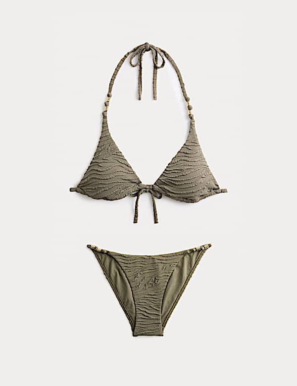 Animal Print Textured Triangle Bikini Set - JO