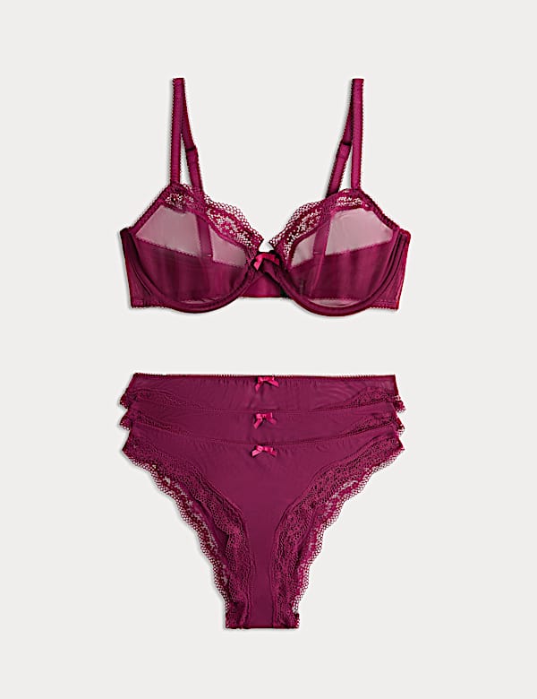 Jasmine Lace Sheer Wired Demi Cup Bra Set A-E - BE