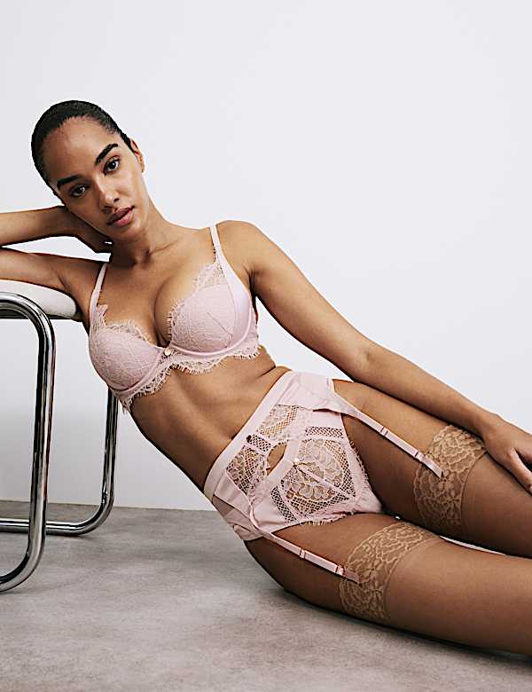 Saffron Satin & Lace Suspender Set - US