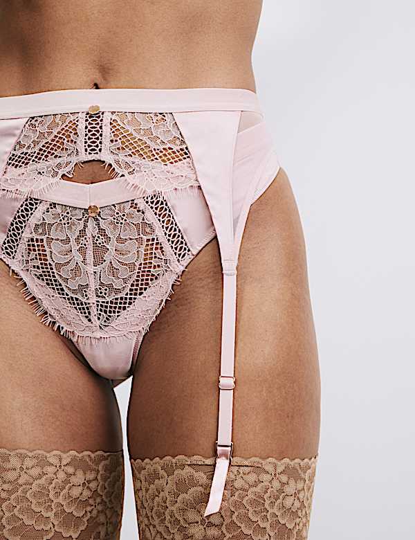 Saffron Satin & Lace Suspender Set - US