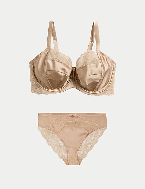 Silk & Lace Wired Balcony Bra Set F-H - CA