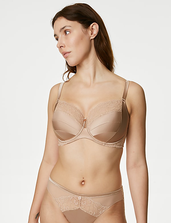 Silk & Lace Wired Balcony Bra Set F-H - CA
