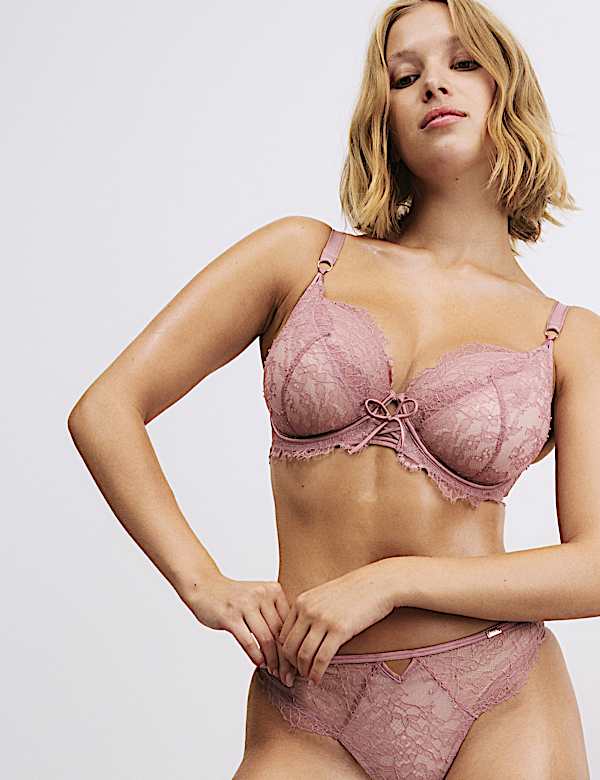 Forget Me Not Lace Wired Plunge Bra Set F+ - IL