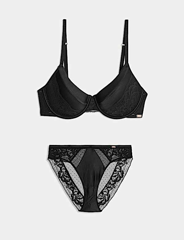 Silk & Lace Wired Demi Cup Bra Set A-E - MV