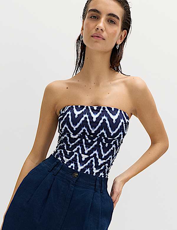 Ensemble tankini avec imprim&eacute; et volant, effet ventre plat - FR