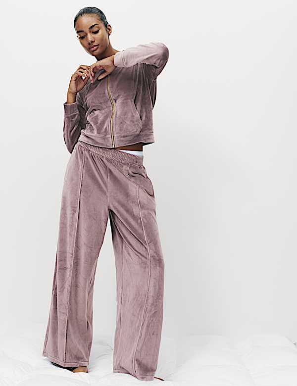 Domowy komplet welurowy z rozpinaną bluzą z kapturem - PL