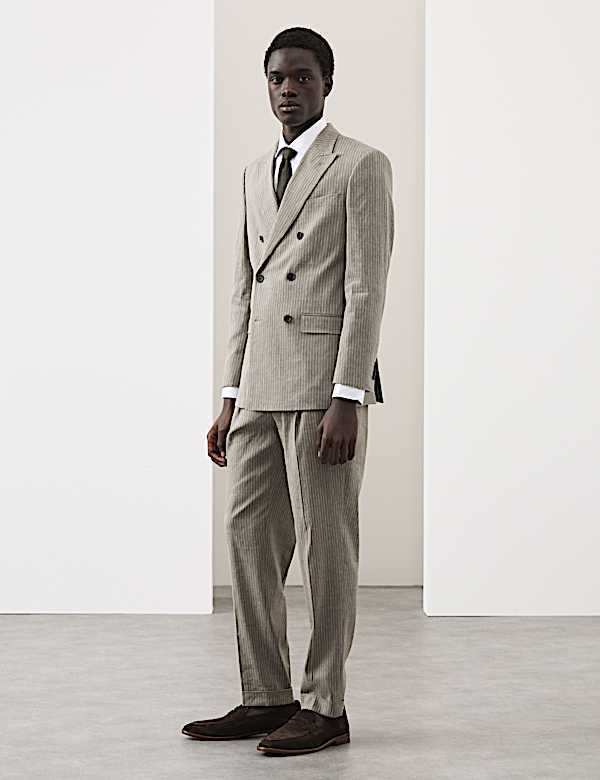 2 Piece Tailored Fit Italian Performance Linen Blend Pinstripe Suit - CA