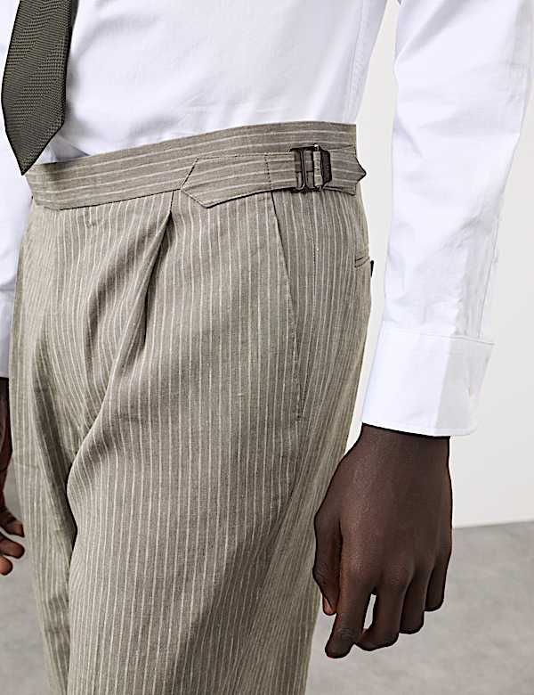 2 Piece Tailored Fit Italian Performance Linen Blend Pinstripe Suit - CA