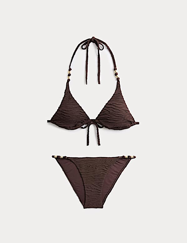 Animal Print Textured Triangle Bikini Set - JO