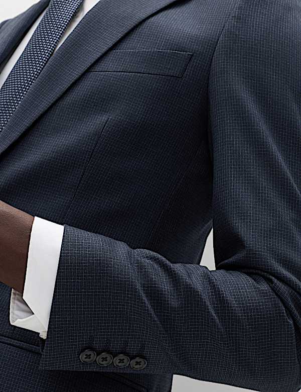 Skinny Fit Grid Check Stretch Suit - MX