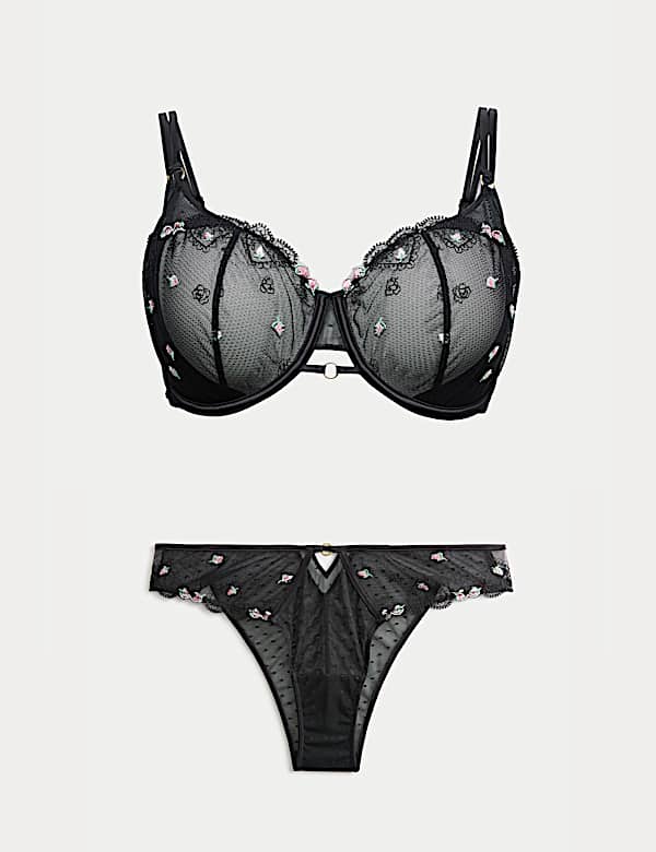 Leah Embroidery Wired Demi Cup Bra Set F+ - AL