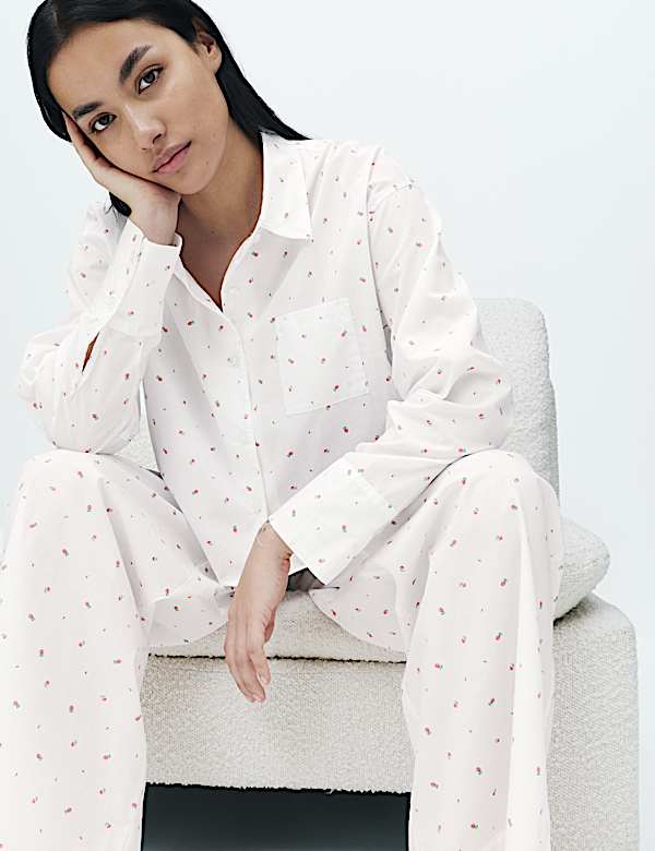 Pure Cotton Floral Cropped Lounge Pyjama Set - AT