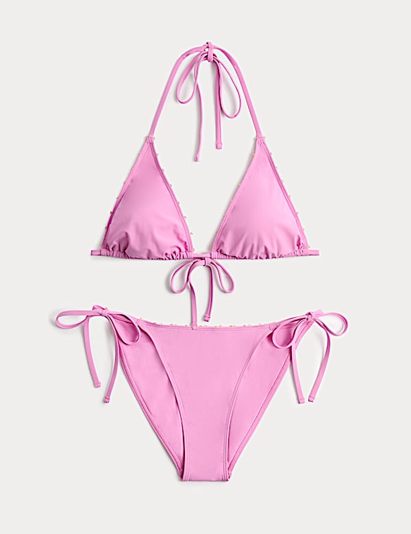 Bead Detail Triangle Bikini Set - ID