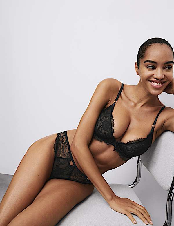 Forget Me Not Lace Wired Plunge Bra Set A-E - AL