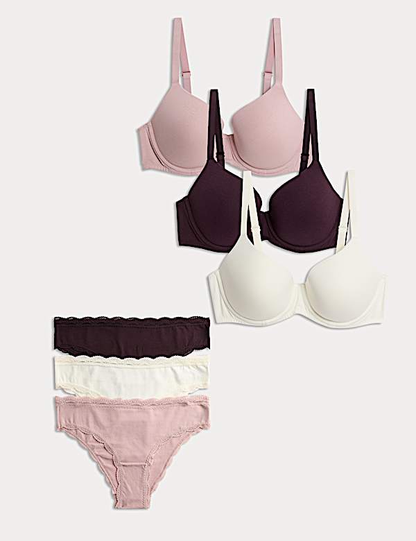3pk Wired Full Cup T-Shirt Bras Set A-E - GR