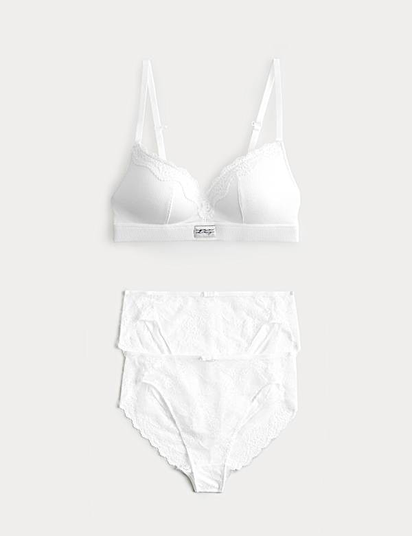 Juni Cotton Rib Non Wired Plunge Bra Set A-E - RO