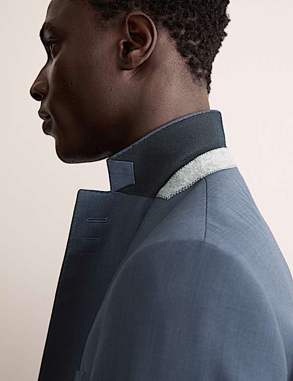 2 Piece Tailored Fit Italian Wool Sharkskin Suit - AU