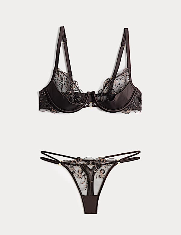 Mia Leopard Embroidery Quarter Cup Bra Set A-E - AL