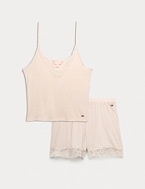 Ribbed Lace Trim Cami Top with Wool - AT
