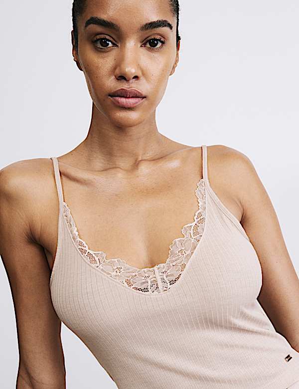 Ribbed Lace Trim Cami Top with Wool - AT