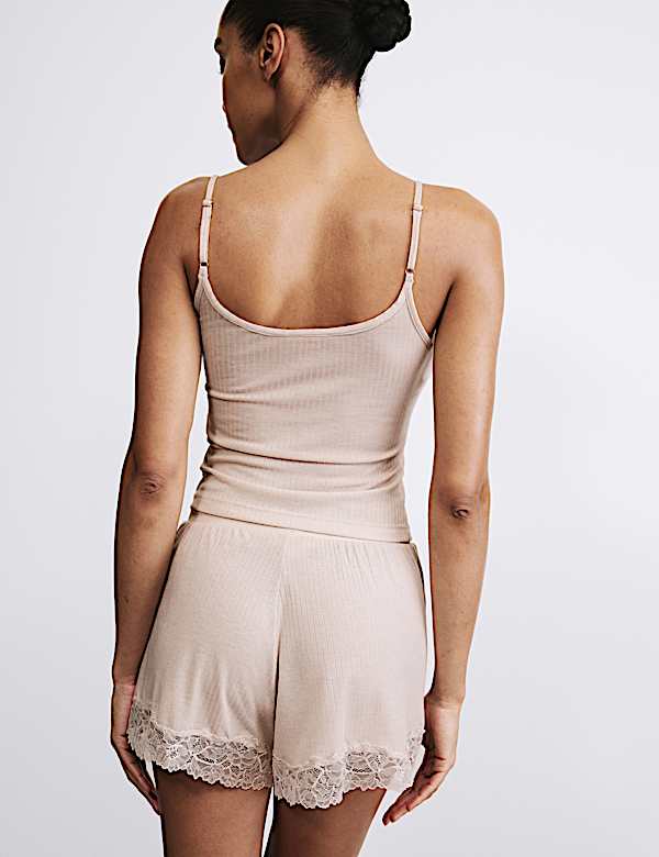 Ribbed Lace Trim Cami Top with Wool - AT