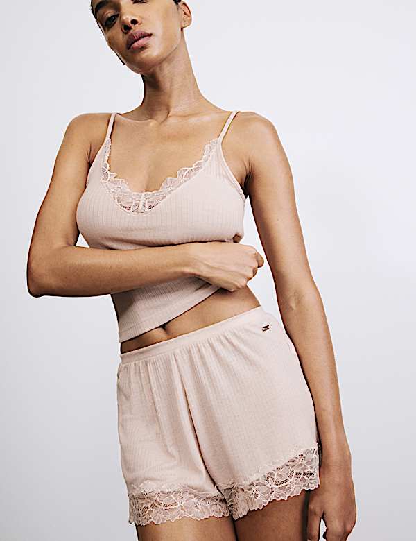 Ribbed Lace Trim Cami Top with Wool - AT