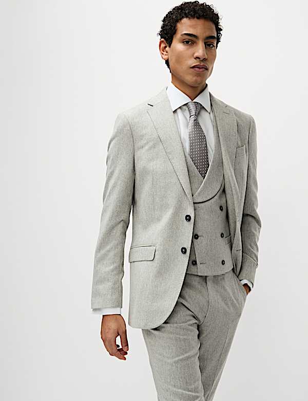Tailored Fit Wool Rich Tweed Suit  - NZ