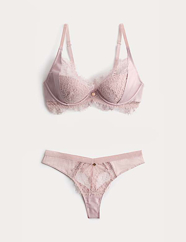 Saffron Satin & Lace Wired Plunge Bra Set A-E - US