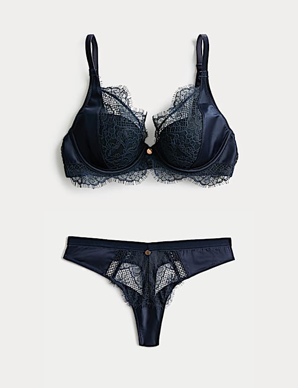 Saffron Satin & Lace Wired Plunge Bra Set A-E - AU