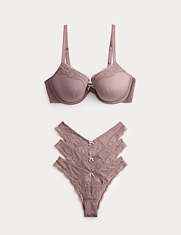 Jasmine Lace Wired Demi Cup Bra Set A-E - GR