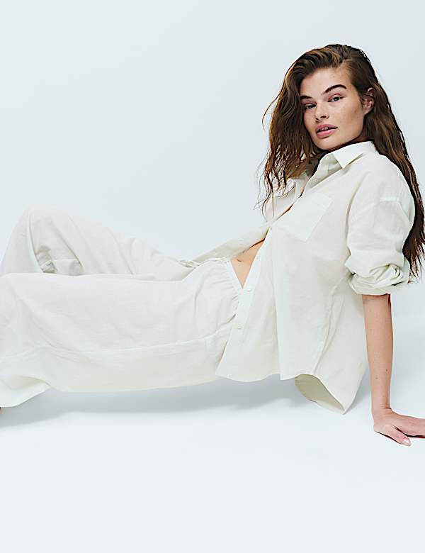 Pure Cotton Striped Collared Pyjama Shirt & Bottom Set