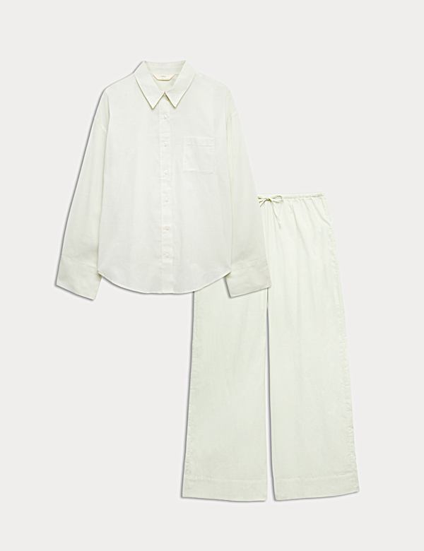 Pure Cotton Striped Collared Pyjama Shirt & Bottom Set - AT