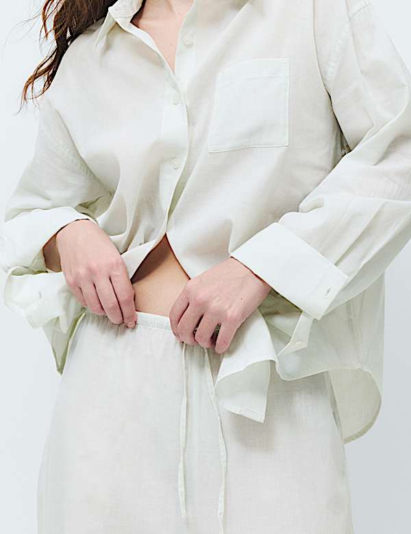 Pure Cotton Striped Collared Pyjama Shirt & Bottom Set - AT