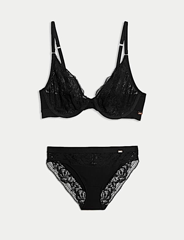 Lace Wired Plunge Bra Set A-E - CH