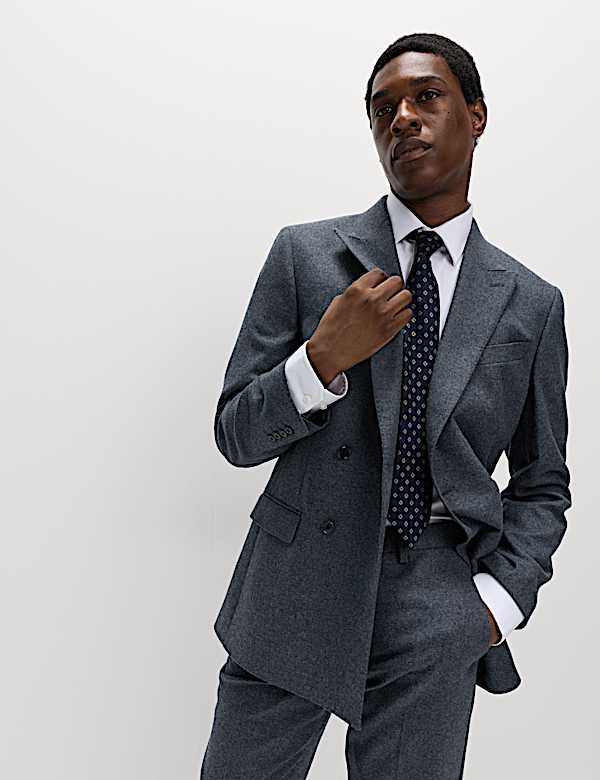 Tailored Fit Wool Rich Tweed Double Breasted Suit - NZ