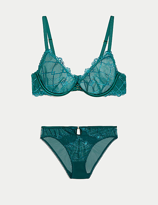 Anelli Embroidery Wired Balcony Bra Set A-E - IS