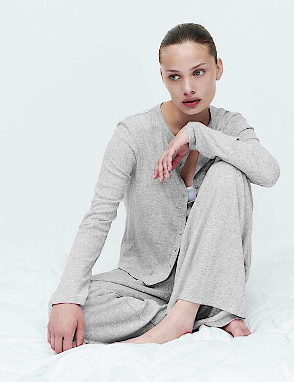 Ensemble cardigan & bas confortable en maille pointelle de coton m&eacute;lang&eacute;