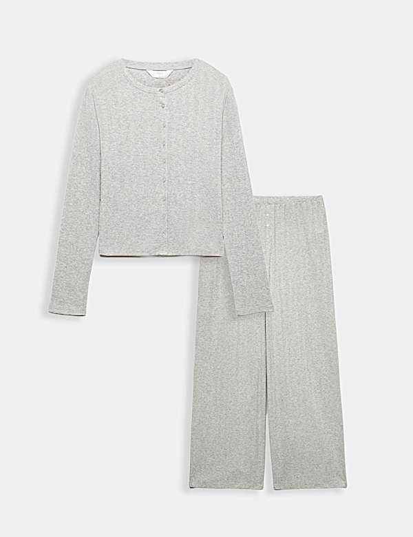 Cotton Blend Pointelle Lounge Cardigan & Bottom Set - CN