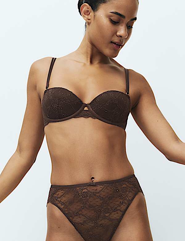 Padded Lace Wired Balcony Bra Set