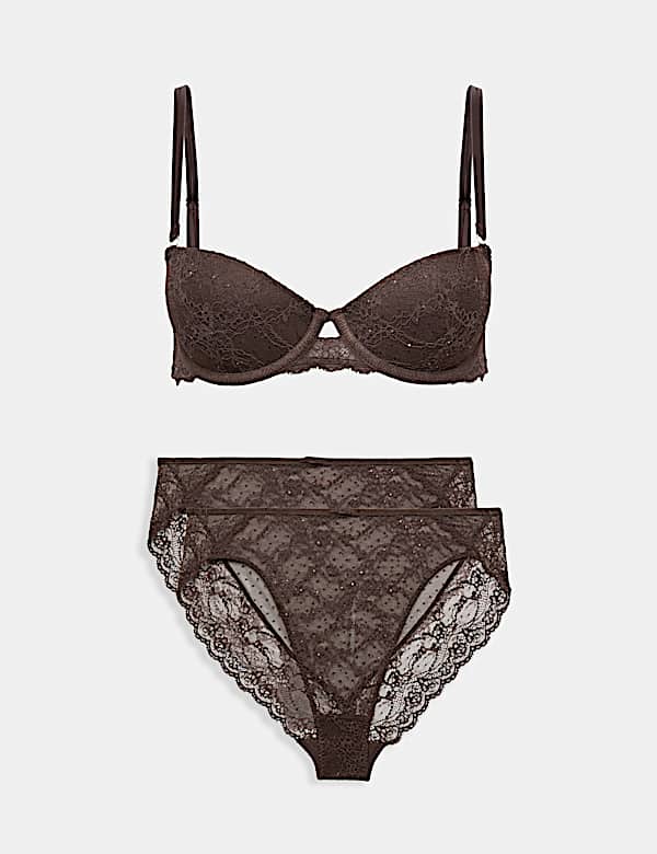 Padded Lace Wired Balcony Bra Set - AU