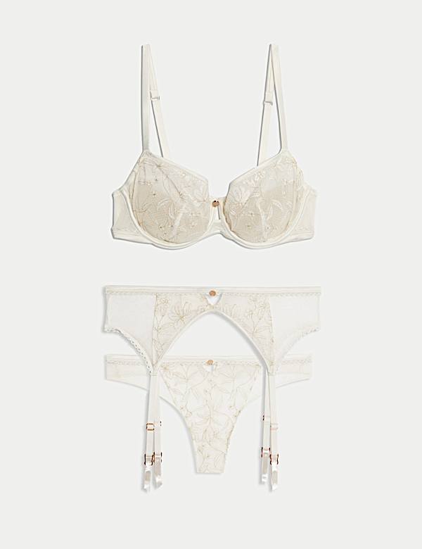 Soutien-gorge à balconnet et jarretières à broderie Trousseau, bonnets A à E - CH