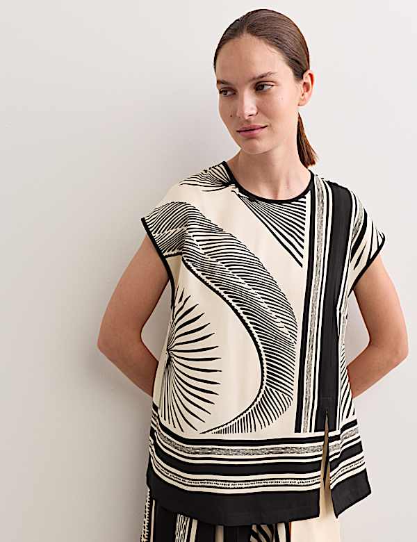 Printed Collarless Top & Trouser Set - GR