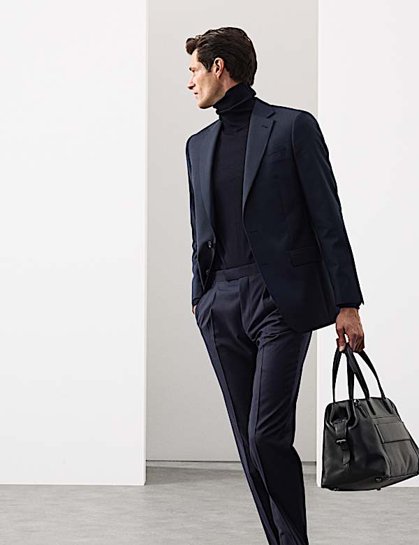 חליפה משובצת מצמר טהור בגזרה מחויטת - IL