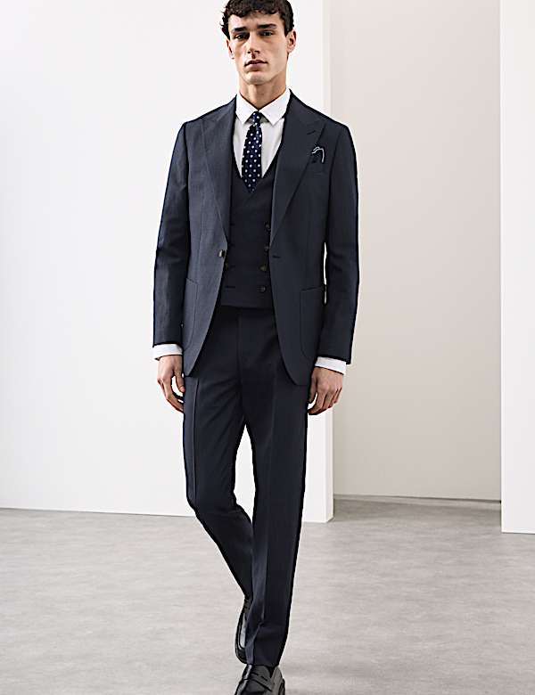 3 Piece Tailored Fit Wool Blend Textured Suit - LU