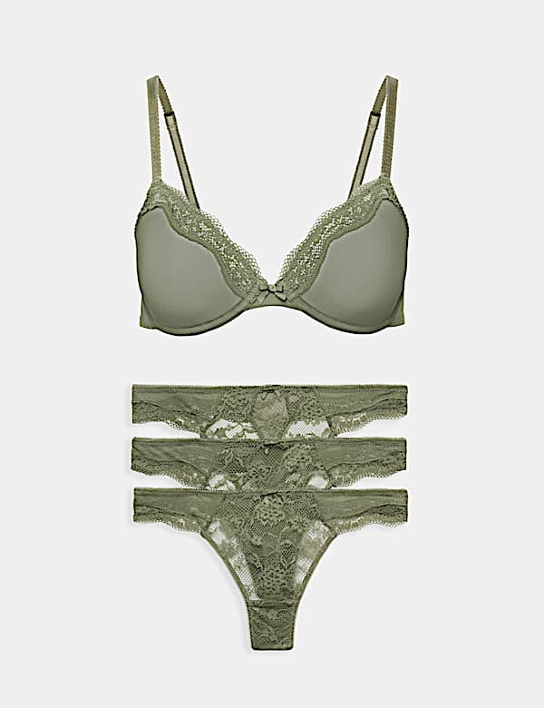 Jasmine Lace Sheer Wired Demi Cup Bra Set A-E - RO
